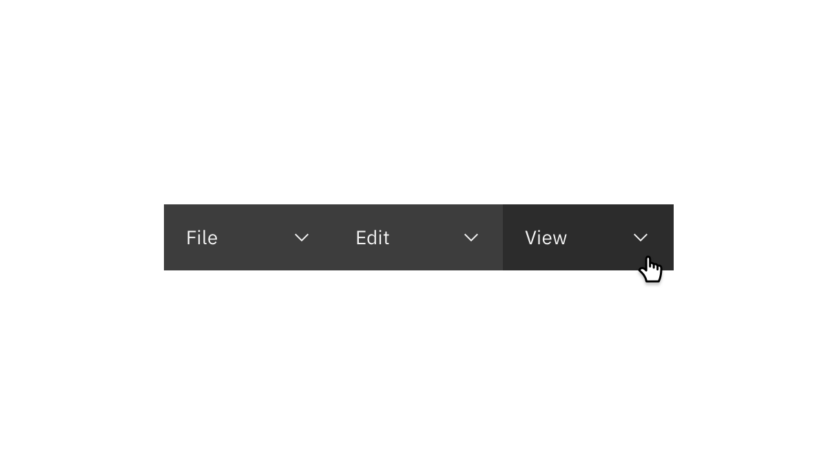 Pointer is positioned over the unexpanded View menu in a menu bar consisting of File, Edit, and View.