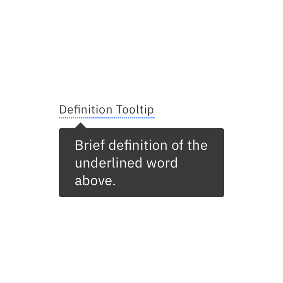 Good example: text 'Definition Tooltip' trigger is identified by blue, dashed underline that on hover displays text 'Brief definition of the underlined word above'