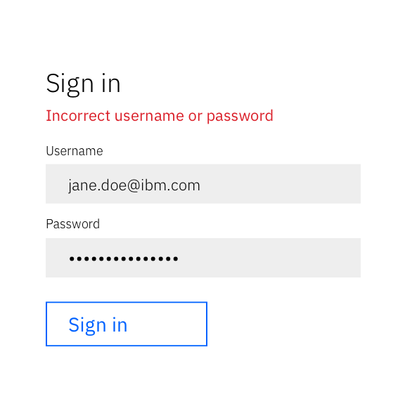 Good example: text in red that says 'Incorrect username or password'