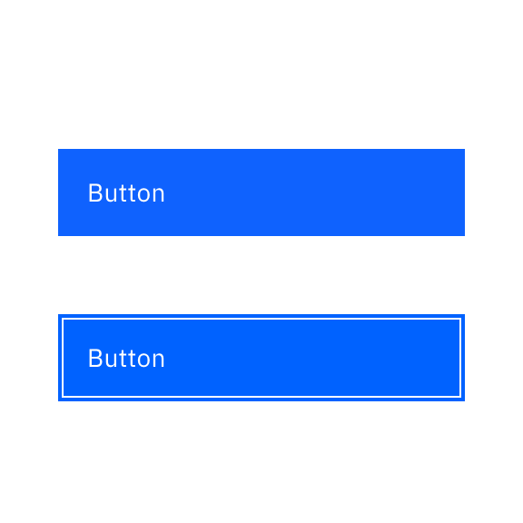 2 similar examples of white text: Button on blue background, with 2nd example showing a white bounding border