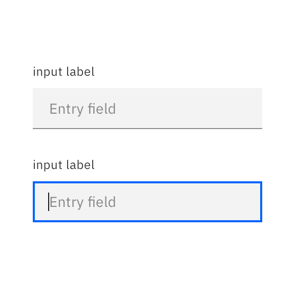 2 states of Entry fields, labels in dark grey with blue border box when focused, on white background