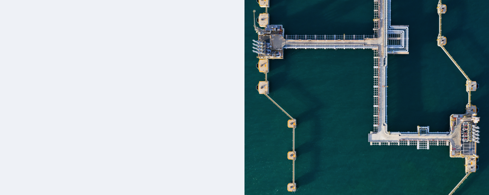 Aerial view crude oil and gas terminal, Loading arm oil and gas refinery at commercial port